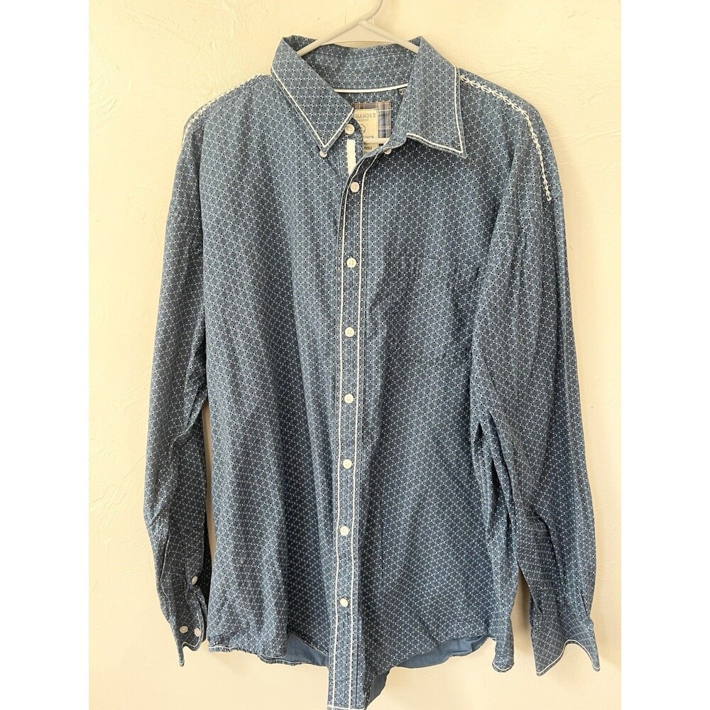 Panhandle Slim Western Shirt Men’s XL Blue Geometric Print Flip Cuff Button Up